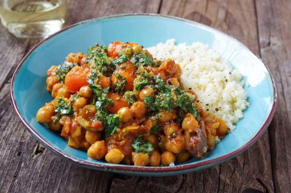 Recipe: Chickpeas, plenty of spices, and herb oil go into this vegetarian tagine